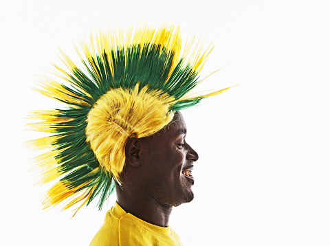 Brazil soccer fan shows his support with a zany hat.