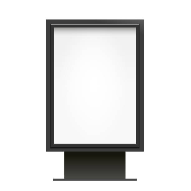 ilustraciones, imágenes clip art, dibujos animados e iconos de stock de maqueta de caja de luz de cartelera en blanco aislada en ilustración vectorial de fondo blanco. marco de metal negro. publicidad exterior. - package vector business billboard