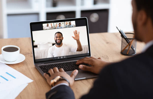 istock Diverse business people making online briefing videochat at home 1331282307
