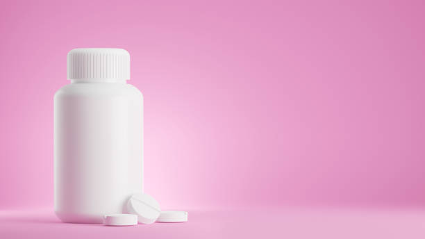 istock 3D Rendering of a plastic pill bottle with pills 1331287145