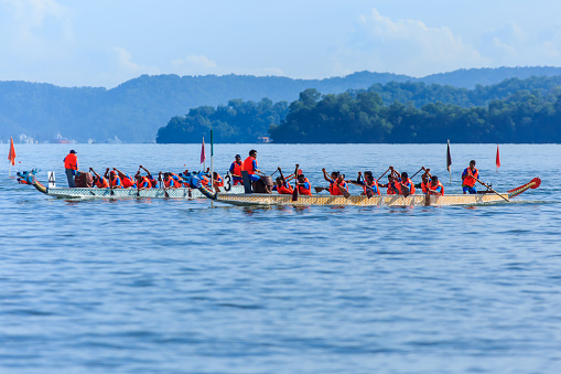 Kota Kinabalu Sabah, Malaysia - May 13, 2017: Competitors in dragon boat races in Kota Kinabalu, Sabah Malaysia.