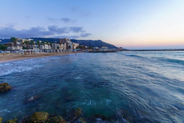 istock Blue Hour view of Bat-Galim beach, with Mount Carmel. Haifa 1331288611