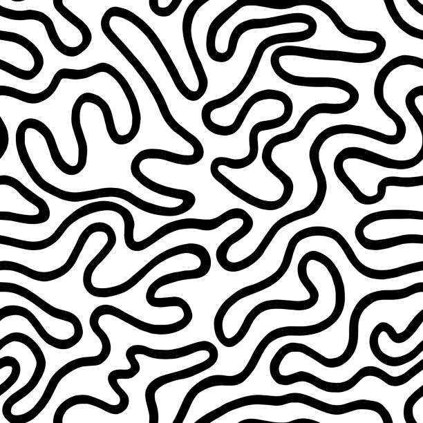 illustrations, cliparts, dessins animés et icônes de motif abstrait transparent avec des lignes courbes, un labyrinthe. - image en noir et blanc