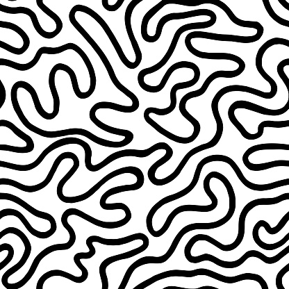 Seamless abstract pattern with curved lines, a maze. Design for fabric, Wallpaper, and cards . Monochrome ornament on a white background.