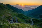 Famous Transfagarasan Highway in Romania at sunrise