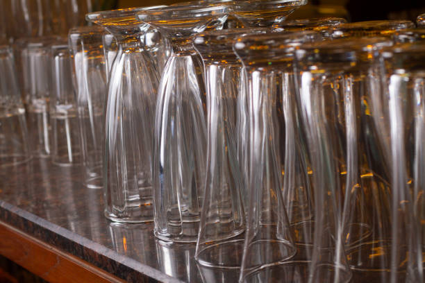 istock Close up empty glasses in restaurant natural light. selective focus and blur background. 1331312535