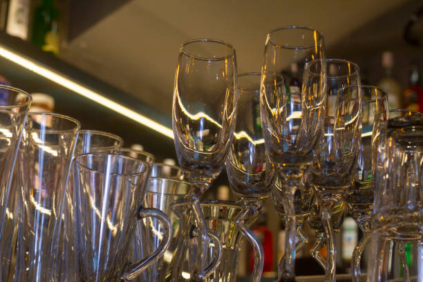istock Close up empty glasses in restaurant natural light. selective focus and blur background. 1331316075