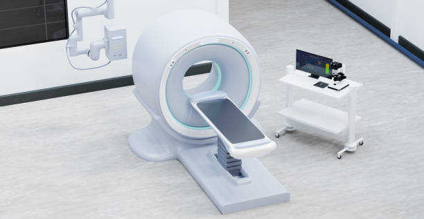 medizinische maschinenradiologie, ct-scan-labor im krankenhaus. 3d-rendern. - bed hospital prognosis patient stock-fotos und bilder