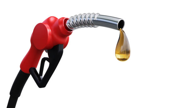 노즐 가솔린 펌프 주유소는 흰색 배경에 고립. 녹색 에너지. 3d 렌더링. - gasoline fuel pump fossil fuel price 뉴스 사진 이미지