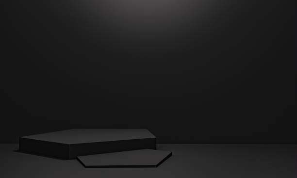 istock Scene with black color podium for mock up presentation in minimalism style with copy space, 3d render abstract background design 1331321144