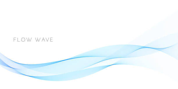 부드러운 파란색 웨이브 곡선과 추상적 인 배경. 흰색 배경에 격리 된 물결 모양의 흐름 디자인. 브로셔, 프리젠 테이션을위한 유체 곡선 요소. 사운드 에너지 운동의 벡터 일러스트레이션 - air flow stock illustrations