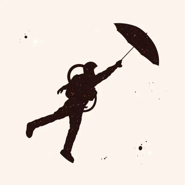 Vector illustration of Astronaut with umbrella