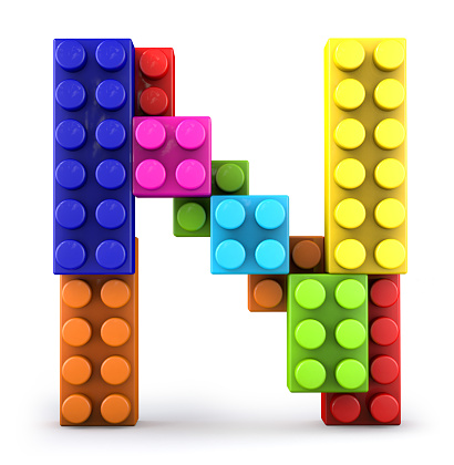 Alfabeto N hecho de ladrillos de colores. Carta 3d. Ilustración 3d. photo