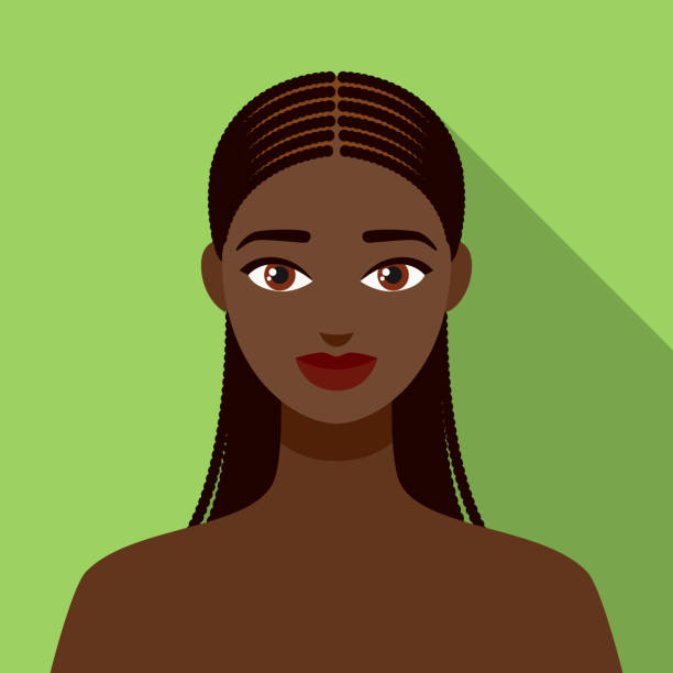 Female Avatar Icon A flat design female avatar. File is built in the CMYK color space for optimal printing, and can easily be converted to RGB without any color shifts. Color swatches are global so it’s easy to change colors across the document. black hair braiding stock illustrations