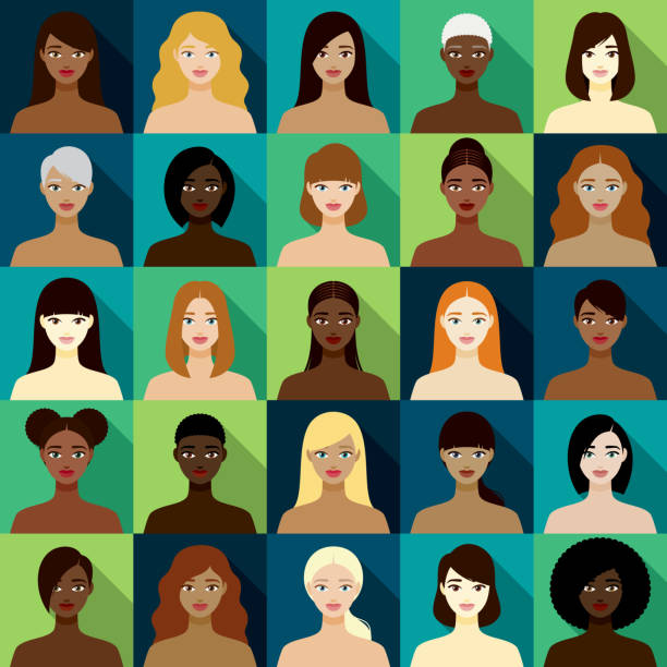 Women Avatars Icon Set A set of female avatars. File is built in the CMYK color space for optimal printing, and can easily be converted to RGB without any color shifts. Color swatches are global so it’s easy to edit and change the colors. woman portrait short hair stock illustrations