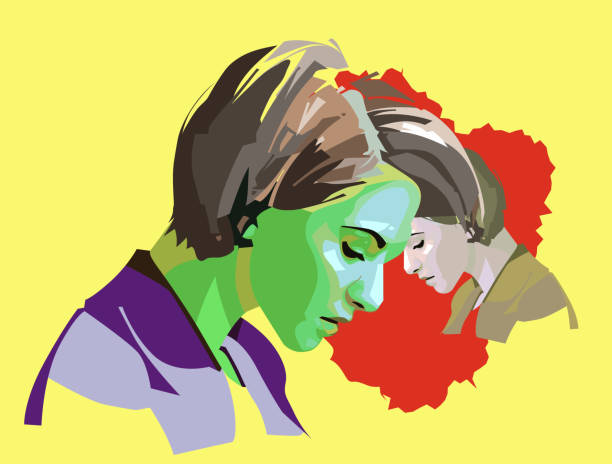 istock Sad, depressed, unhappy woman with abstract heart shape in the background. Solitude and depression concept, flat vector illustration. 1331330422