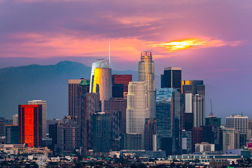 Los Angeles skyline with long telephoto lens