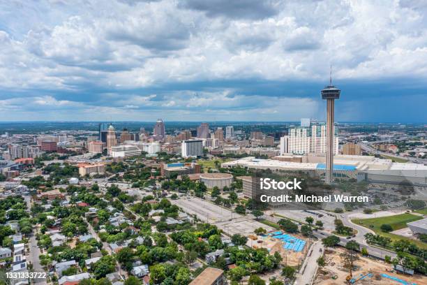 Drone View Of San Antonio Texas Stock Photo - Download Image Now - San Antonio - Texas, Texas, Urban Skyline