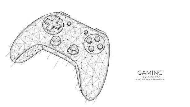 koncepcja gier. joystick do gier wideo niski poli design. wielokątna ilustracja wektora kontrolera gier - three dimensional shape joystick gamepad computer icon stock illustrations