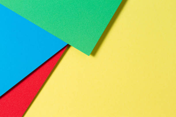 istock Abstract color papers geometry flat lay composition background with blue, yellow, red and green color tones 1331336937