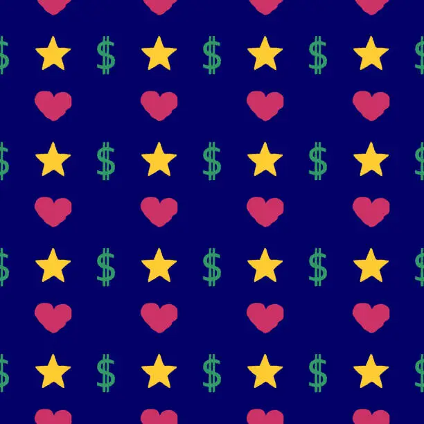 Vector illustration of Hand-drawn seamless icon illustration - Heart, star and dollar sign.