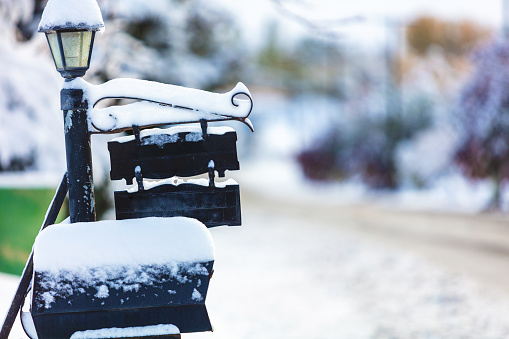 In Western Colorado Winter Streets and Roads Snow Covered Mailbox Matching 4K Video Available (Shot with Canon 5DS 50.6mp photos professionally retouched - Lightroom / Photoshop - original size 5792 x 8688 downsampled as needed for clarity and select focus used for dramatic effect)
