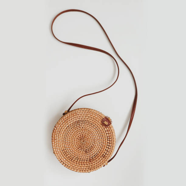istock stylish round wicker rattan bag isolated on white 1331350867