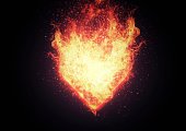Illustration of a burning heart-shaped flame