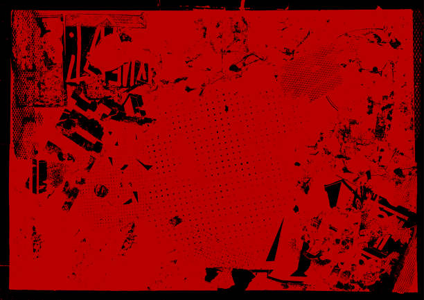 Red grunge poster background vector Dirty red and black abstract ripped flyer grunge poster background grunge image technique stock illustrations