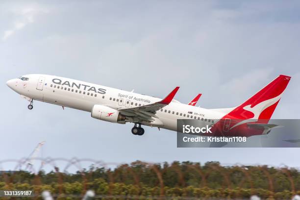 Qantas Boeing 737 Departing Brisbane Stock Photo - Download Image Now - Qantas, Airplane, Airbus