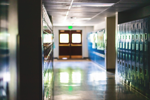Empty School Hallway Lined with Lockers Education Photo Series