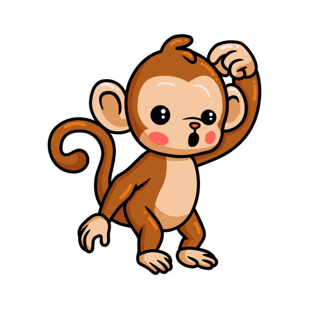 Cute Baby Monkey Cartoon Confused Stock Illustration - Download Image Now -  Ape, Monkey, Contemplation - iStock
