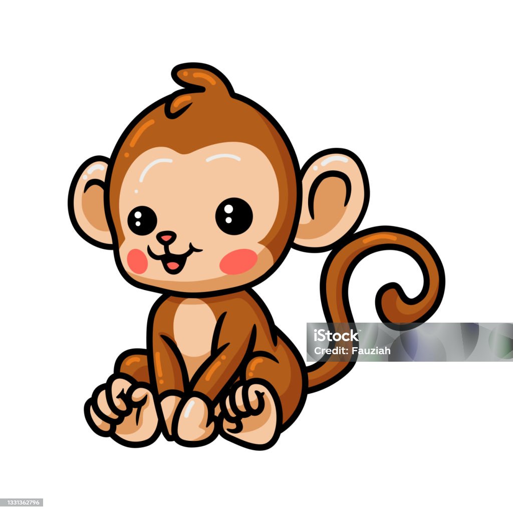 Vetores de Fofo Bebê Macaco Desenho Animado Sentado e mais imagens