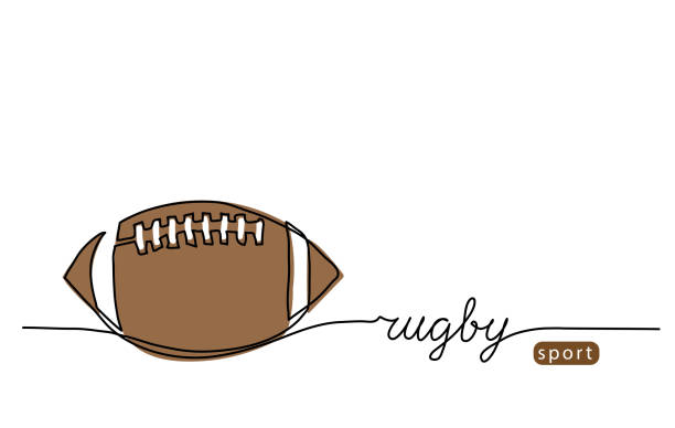 rugby ball, american football ball eine durchgehende linienzeichnung. minimalistisches vektor-webbanner, poster, hintergrund mit schriftzug rugbysport - football american football professional sport football player stock-grafiken, -clipart, -cartoons und -symbole