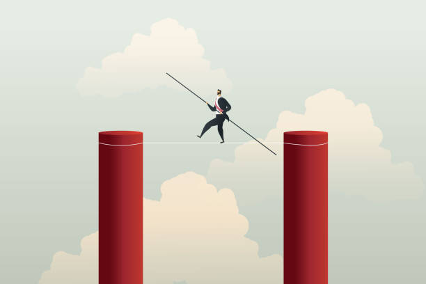 Businessman on tightrope is business challenge go to success Businessman on tightrope is business challenge go to success concept. illustration Vector tightrope stock illustrations