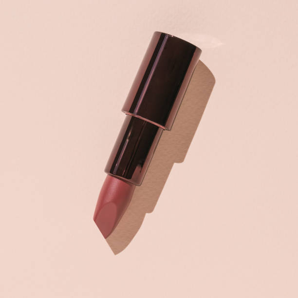istock Open stylish lipstick on a beige background. Flat lay. 1331385061