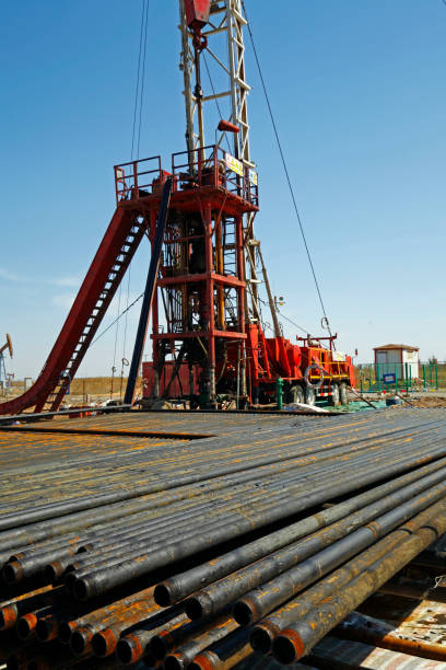 istock Oil pipe and oil drilling rig equipment 1331388111
