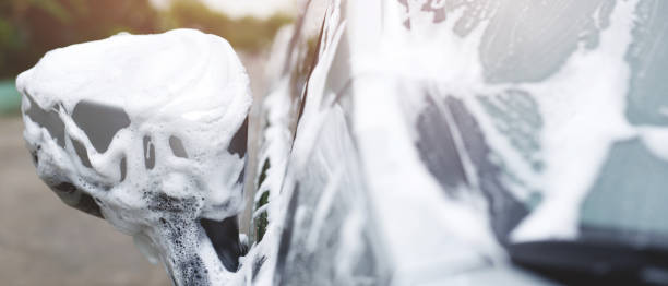 istock Outdoor car wash with foam soap. 1331390546