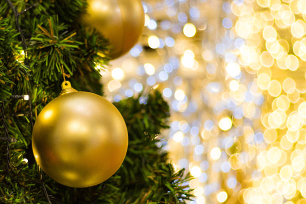 istock Christmas decorative with the ball and gift box on Christmas tree 1331392385