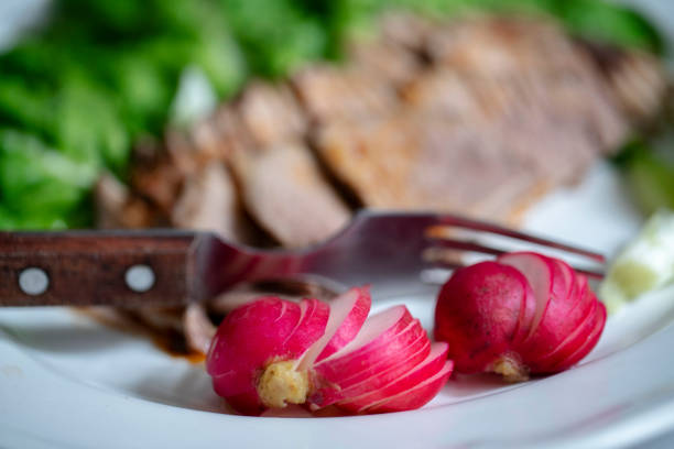 healthy eating: radish, romaine lettuce and meat