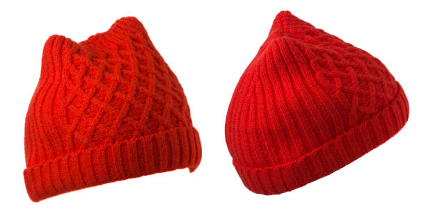 istock Women's hat . knitted hat isolated on white background.red hat . 1331404676