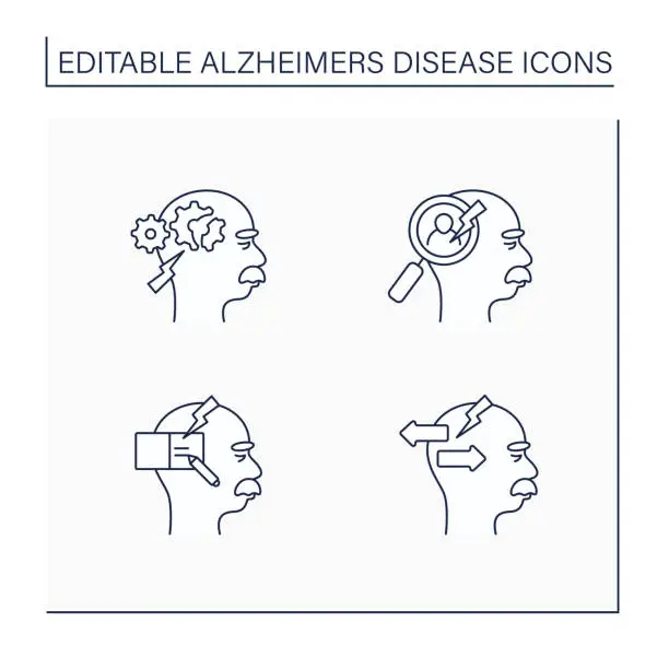 Vector illustration of Alzheimer disease line icons set