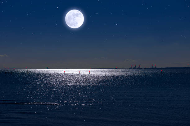Full moon rising over the Tokyo bay area. Full moon rising over the Tokyo bay area with copy space. moonlight photos stock pictures, royalty-free photos & images