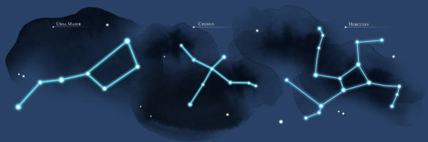 An illustration of the starry sky An illustration of the starry sky with a view of constellations Cygnus, Ursa Major, Hercules. Can be used for your design. constellation cygnus stock illustrations