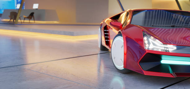 istock Closeup non-existent brand-less generic concept red electric car 1331410254