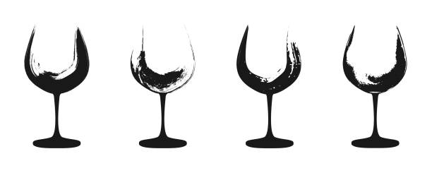 stockillustraties, clipart, cartoons en iconen met grunge wine glasses icons. - drinking wine