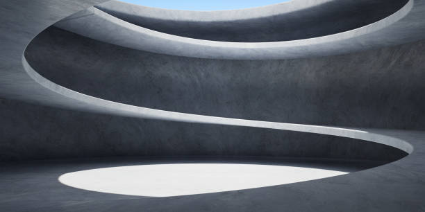 istock 3D concrete wall and floor background with spiral staircase structure 1331412472