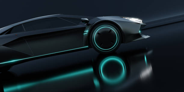 istock Closeup non-existent brand-less generic concept black electric car 1331413337