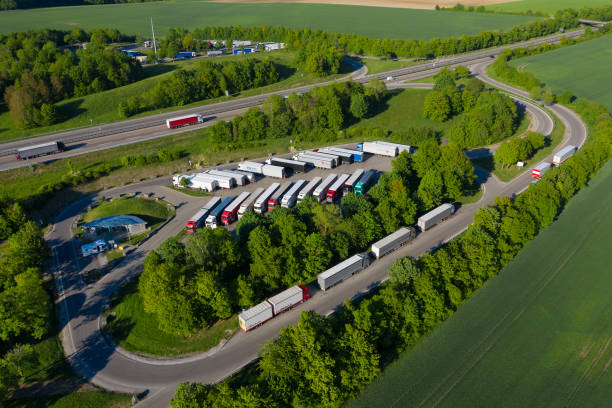 istock Trucks in Parking Lot, Aerial View 1331414549