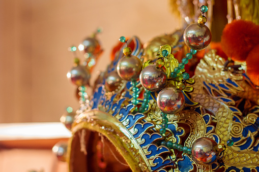 close up of colorful crwon from traditional Chinese opera performance headdress set.